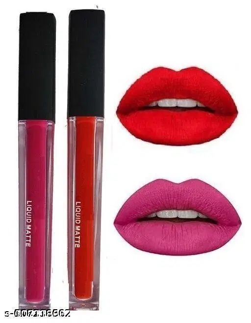 Professional Matte Liquid Mousse Beauty Lipstick Combo Pack Of 2 [Red Edition,Pink]
