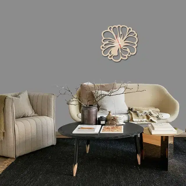 Wooden Designer Wall Clock, Beige