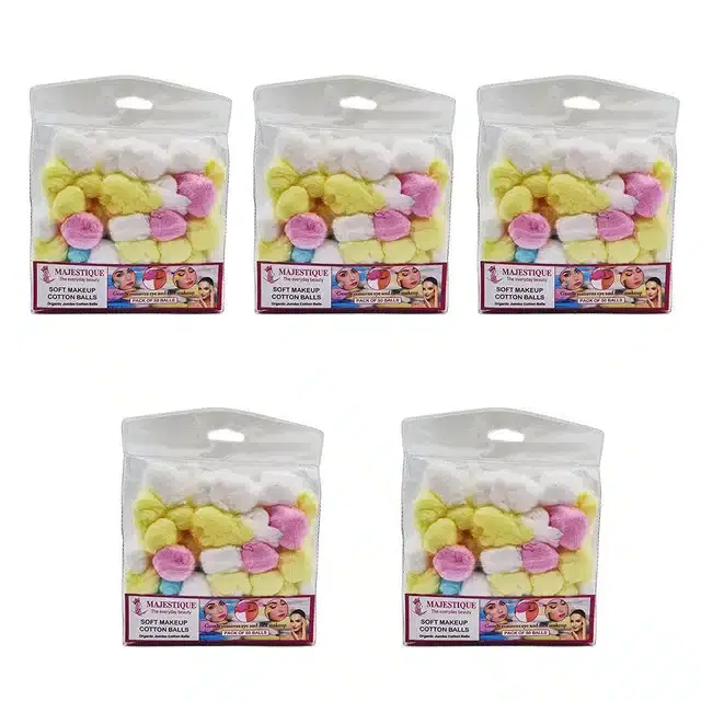 Majestique Cotton for Face Cleansing 250 Pcs Cotton Ball for Make-Up, Nail Polish Removal, Combo of 5, B-22