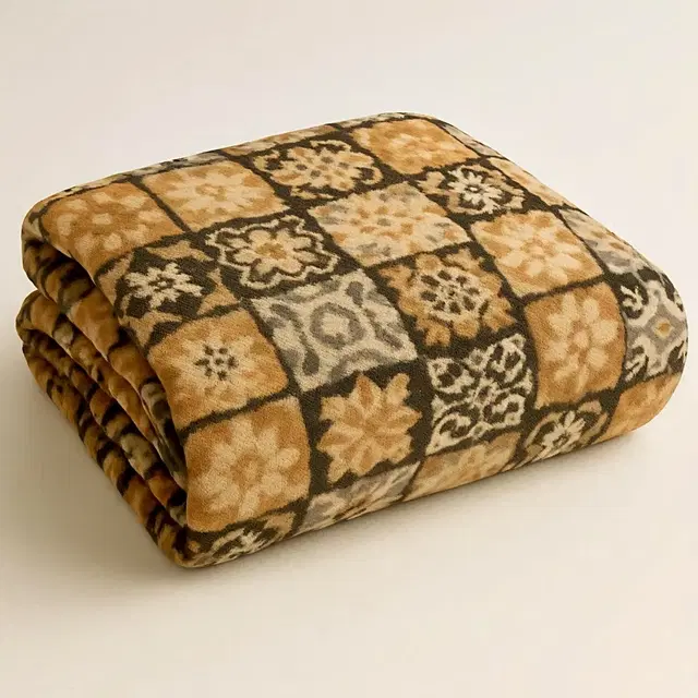 Super Soft Brown Flannel Printed Blanket for Winter 1kg Double Bed Abstract 88x90inch