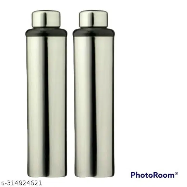 Stainless Steel Sports Water Bottles, Pack of 2, Silver, 1000 ml