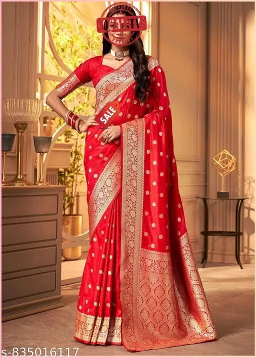 Zari Woven Kanjeevaram Saree for Women (Red, Free Size)