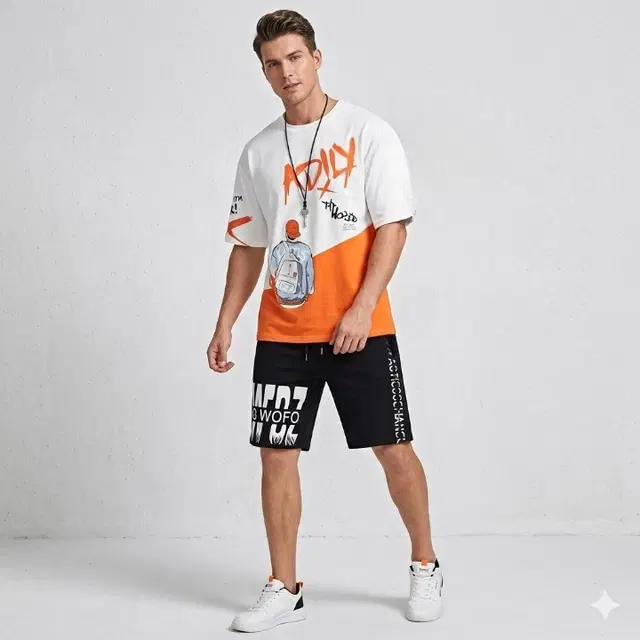 T Shirt and Shorts Set for Men, Pack of 2 (Multicolor, M)