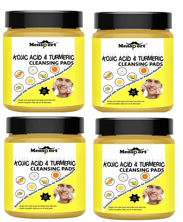 Mensport 30 Pcs Kojic Acid & Turmeric Cleansing Pads, Pack of 4