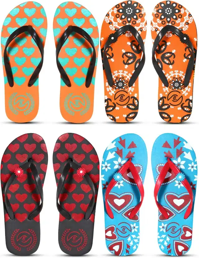 Flip Flops for Women, Pack of 4 (Multicolor, 7)