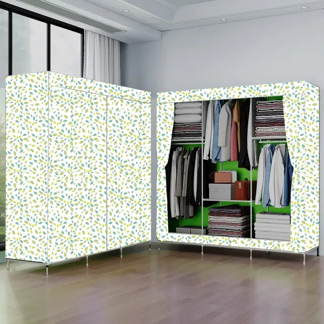 Plastic Printed Collapsible Wardrobe, Green