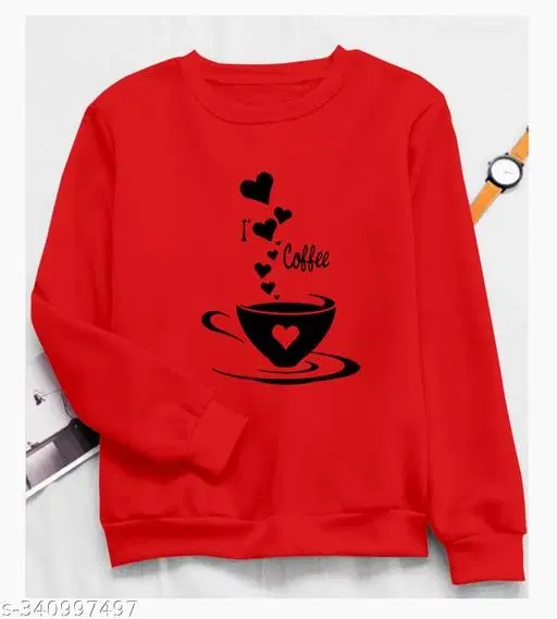 Cotton Printed Sweatshirt for Women (Red, S)