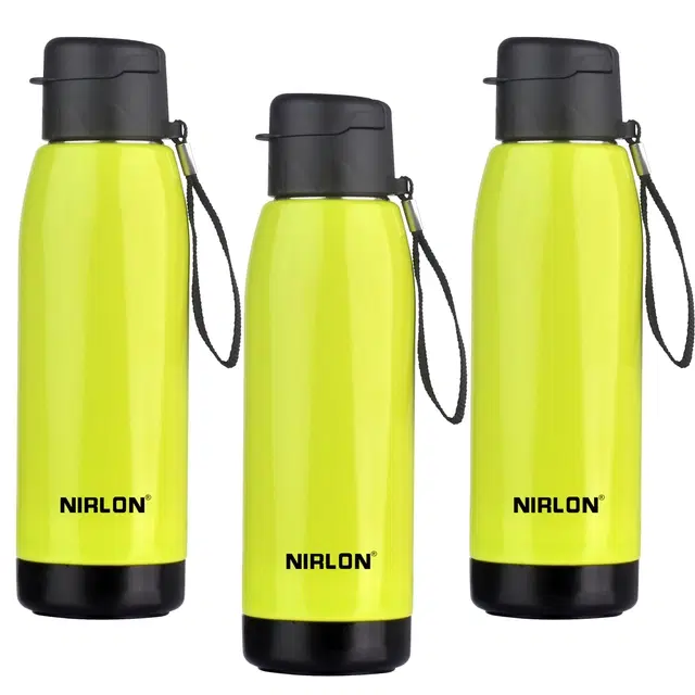 Nirlon Electro Pu Insulated Stainless Steel Inner Side Set Of 3, 750Ml, Break Proof, Leak Proof, Hot & Cold Water Bottle For Home| School | Office | Gym | Hiking | Travel Bottle (Green)