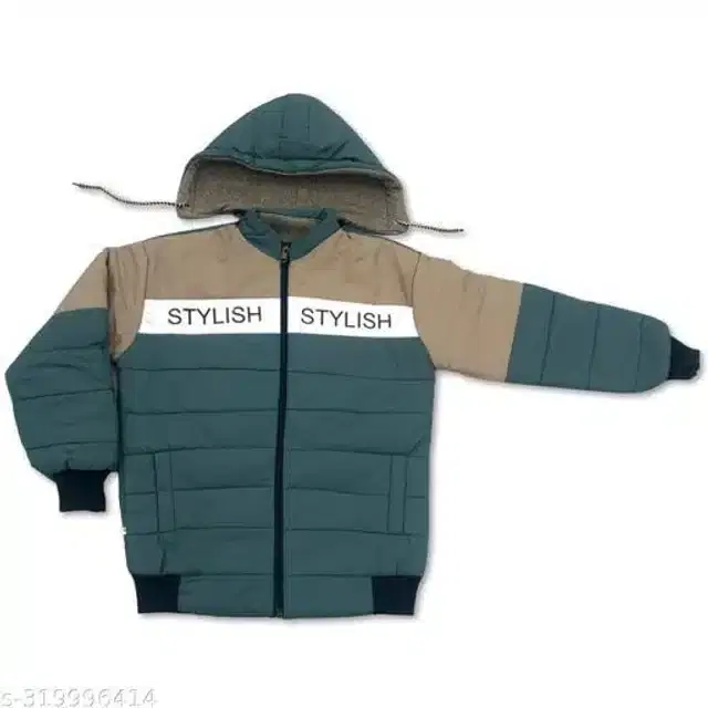 Nylon Full Sleeves Hooded Jacket for Girls (Beige & Dark Grey, 9-12 Months)