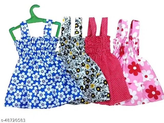 Cotton Frocks for Girls, Pack of 4 (Multicolor, 6-7 Years)