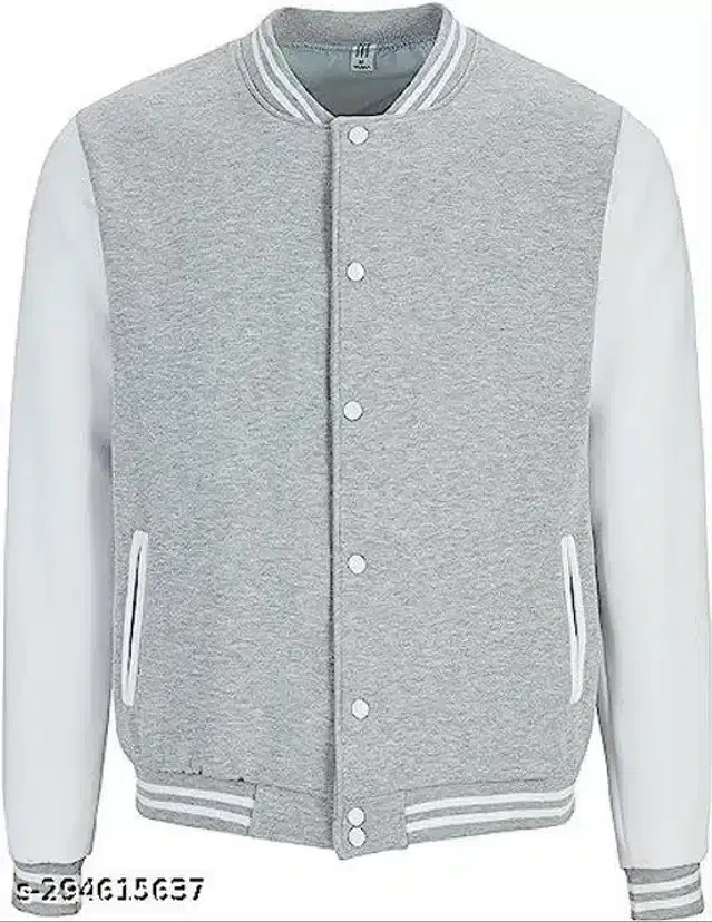 Full Sleeves Jacket for Men (Grey & White, M)