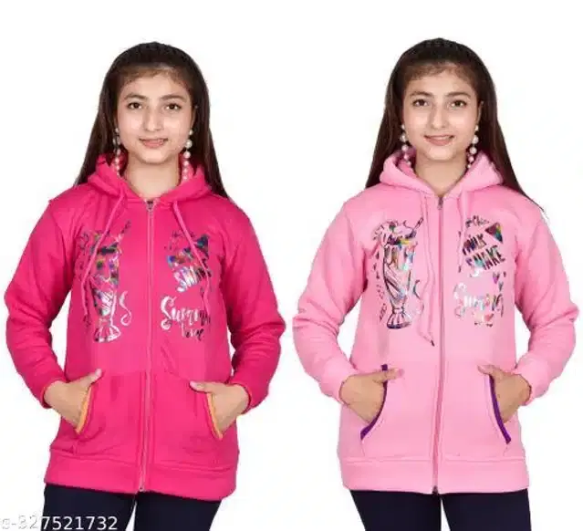 Woolen Full Sleeves Hooded Sweatshirts for Girls, Pack of 2 (Dark Pink & Light Pink, 10-11 Years)