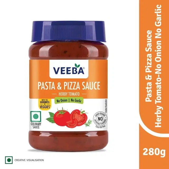 Veeba Pasta & Pizza Sauce Herby Tomato - No Oinion No Garlic 280 g