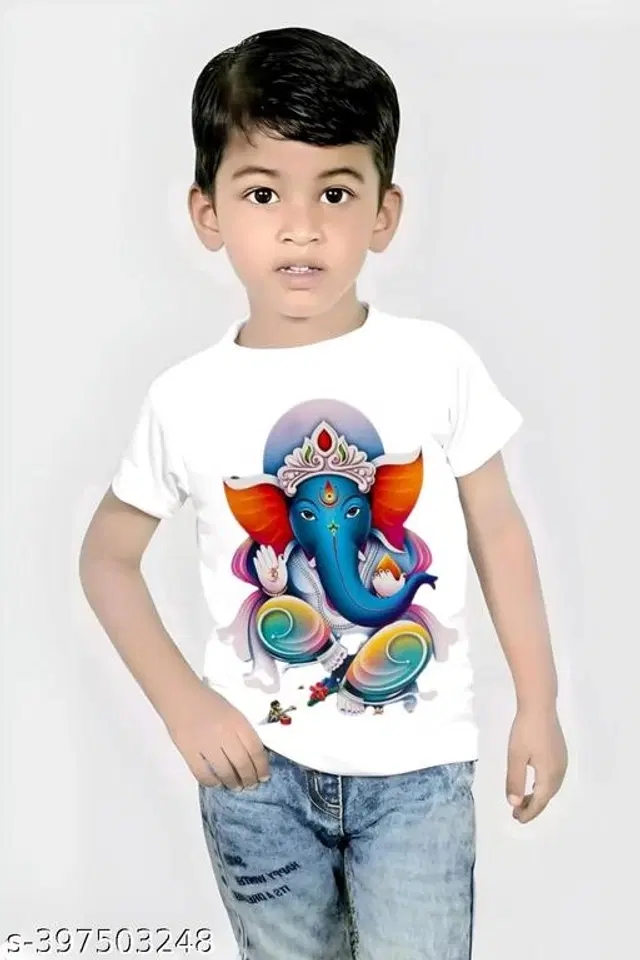 Polycotton Round Neck T-Shirt for Boys (White, 6-7 Years)