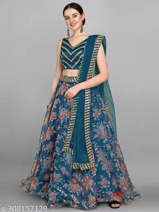 Lehenga Choli for Women (Rama, Free Size)