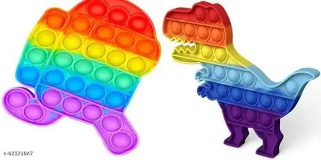 Silicone Pop It Fidget Stress Relief Toy, Multicolor, Pack of 2