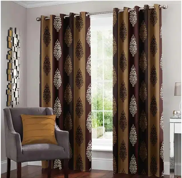 Polyester Printed Window & Door Curtains, Pack of 2, Brown, 5 feet
