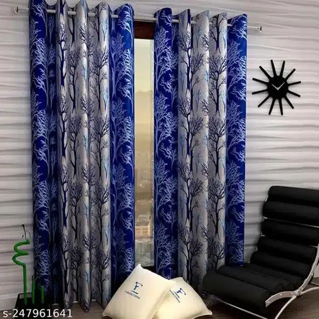 Curtains for Door, Blue, 5 Feet, Pack of 2