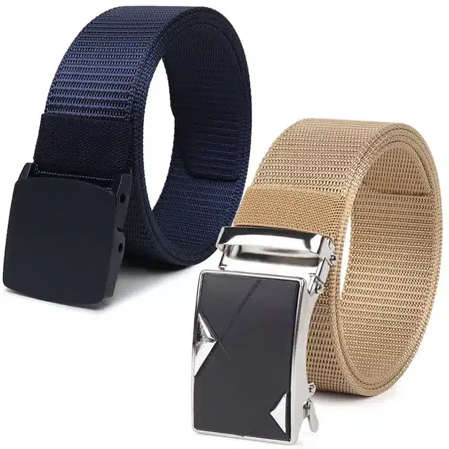 Casual Nylon Belts for Men, Pack of 2 (Blue & Cream)