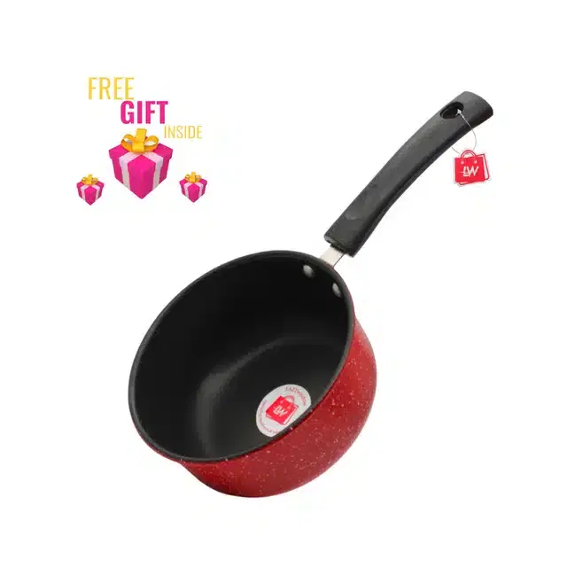 LAZYwindow Metal Nonstick Sauce Pan with Surprise Gift, Pack of 2, Red, 1.5 L