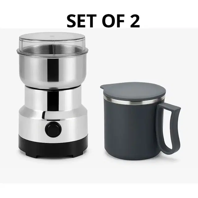2 Pc Combo Set of Steel Electric Grinder & Double Walled Tea Cup