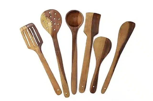 Wooden Cooking & Serving Spoons, Brown, Set of 6