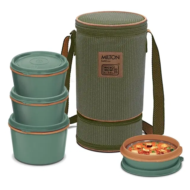 Milton Flexi Insulated Tiffin, 200, 350, 500 ml, Black 4 Containers Plastic Office Lunch Box (1400 ml)