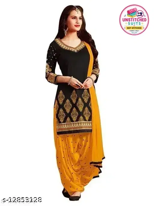Crepe Printed Unstitched Suit with Dupatta for Women, Black