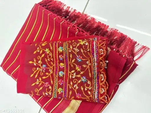 Georgette Printed Saree for Women, Red (6.3 M)