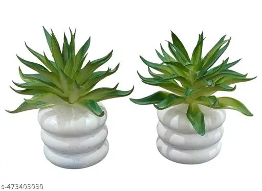 Plastic Artificial Flower With Pot,Multicolour, Set Of 2