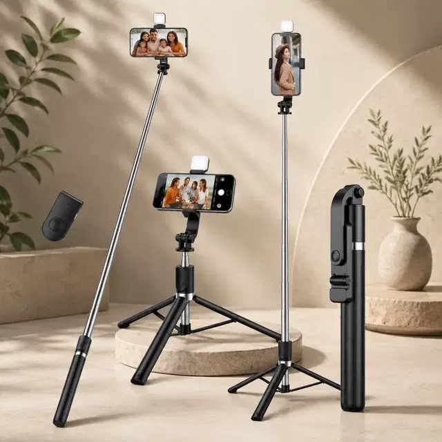 TecMarx Halo Stick Tripod With Wireless Remote 5ft Extendable, 360° Rotatable & Selfie Flash