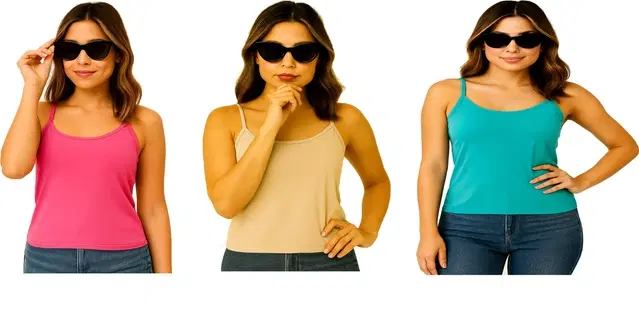 Cotton Solid Camisole for Women, Multicolour, Pack of 3 (XS)