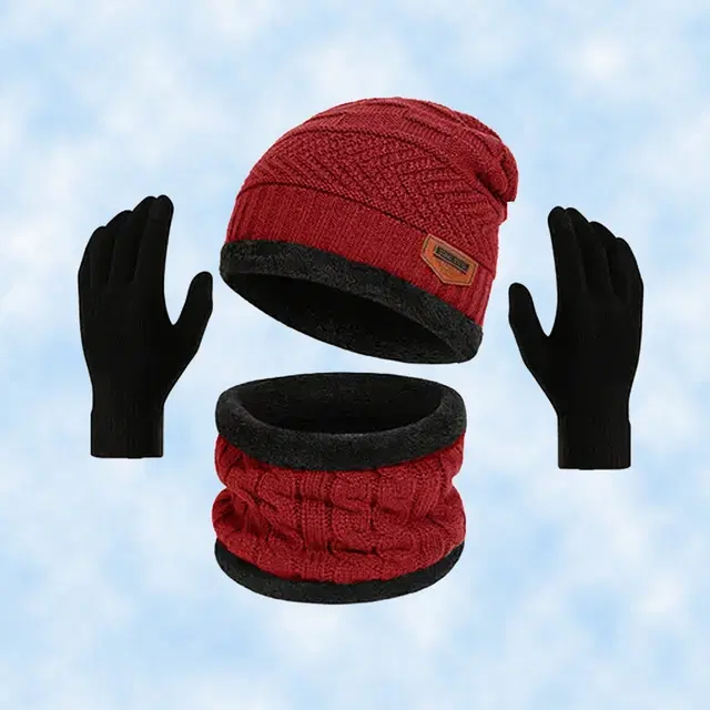 Woolen Cap with Neck Warmer & Gloves for Men & Women, Set of 2 (Black & Maroon)
