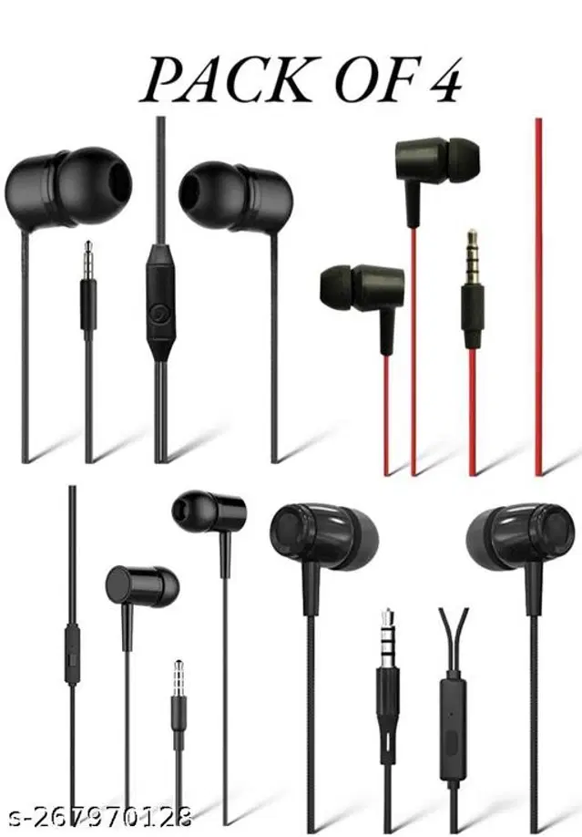 Premium 3.5 mm Jack Wired Earphones, Multicolor, Pack of 4