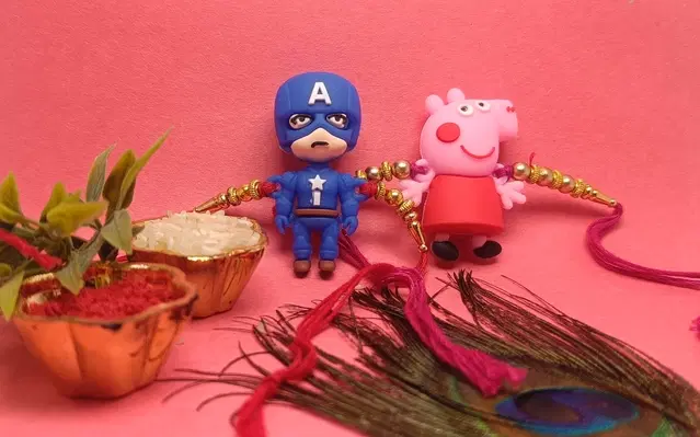 Synthetic 2 Pcs Rakhi with Roli Chawal (Multicolor, Set of 1)