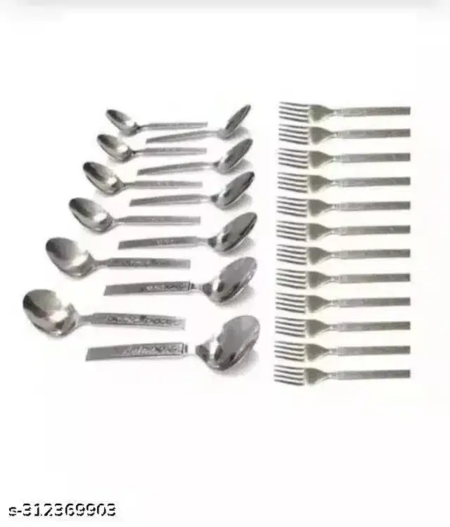 Plastic 12 Pcs Spoons with 12 Pcs Forks, Silver, Set of 2