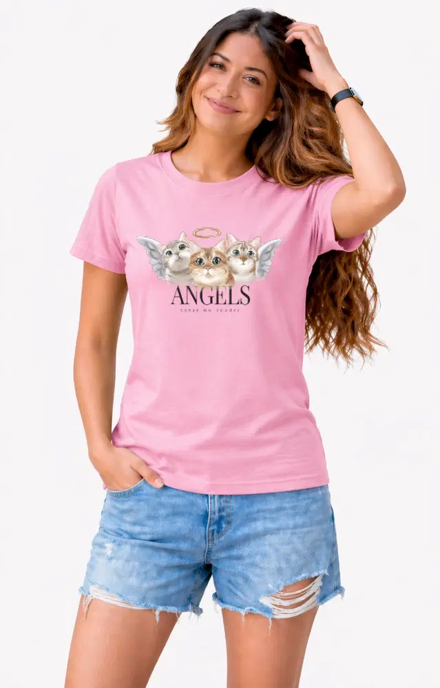Casual Cotton Blend Tshirts for Women (Pink, S)