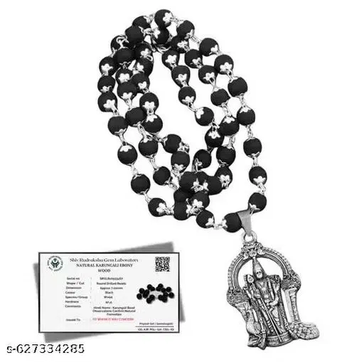 Original Karungali Mala with Lord Murugan Pendant for Men (Black)