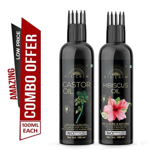 Desi Crew Cold Pressed Pure Castor Oil & Hibiscus Oil, Pack Of 2, 100 ml, KGE-138