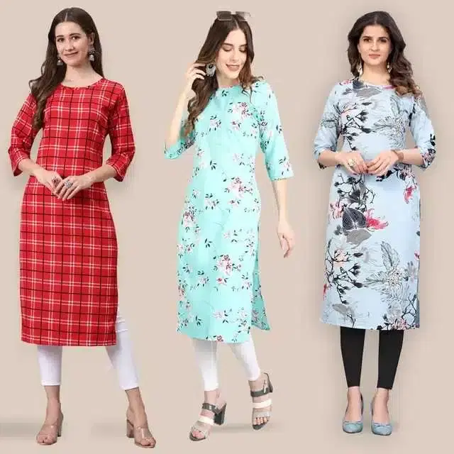 Women Crepe Printed Kurta, Pack Of 3 (Multicolor, XXL) (SD-298)