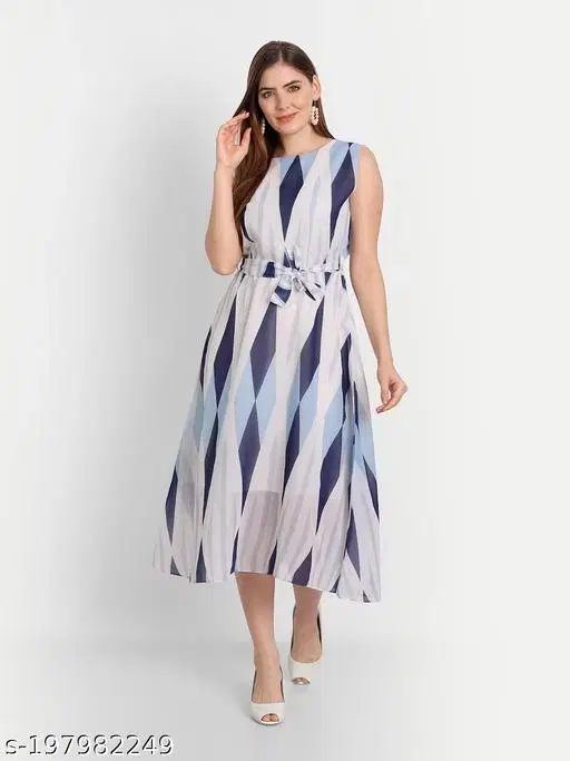Printed A-Line Georgette Kurti for Women (Multicolor, S)