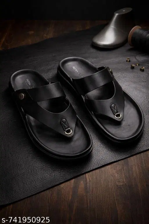 Aerowalk Leather Sliders for Men (Black, 6)