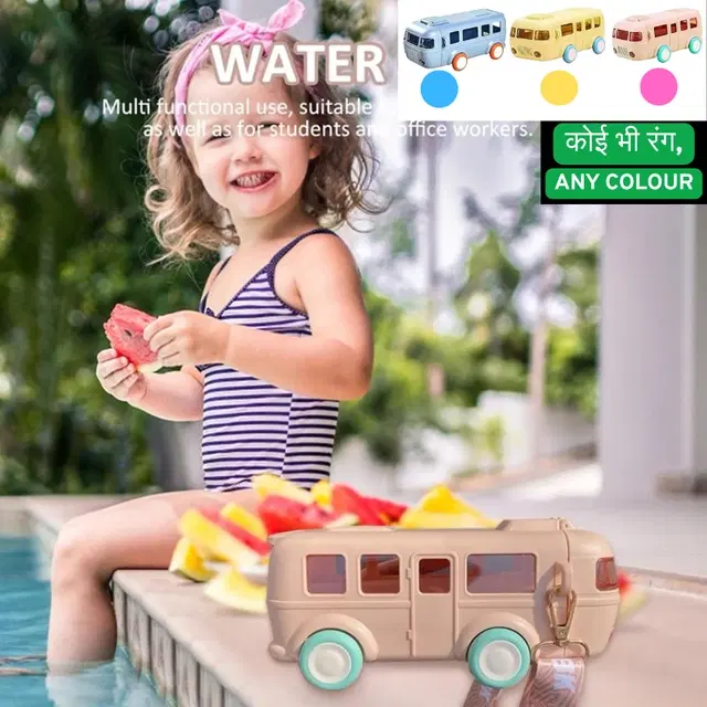 Plastic Bus Shape Sipper Bottle for Kids, Multicolor (1000 ml)