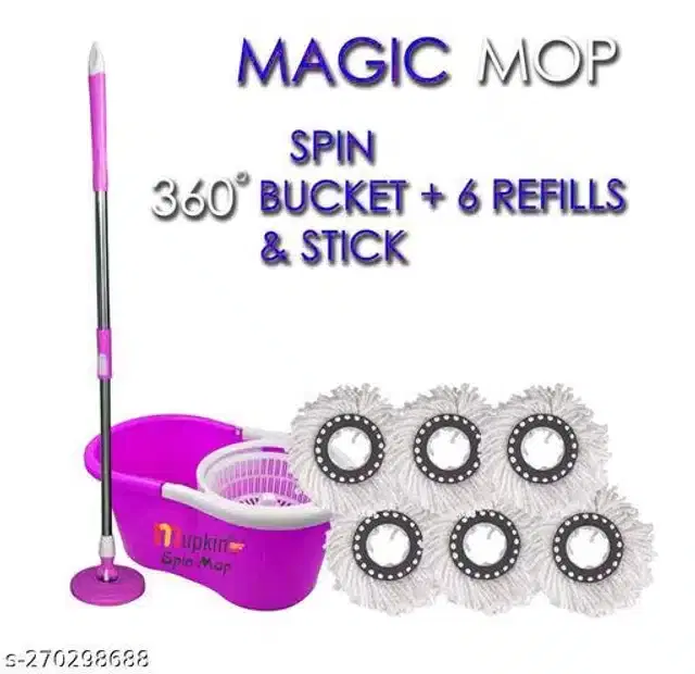 Spin Bucket Mop with 6 Refill, Assorted, Set of 1