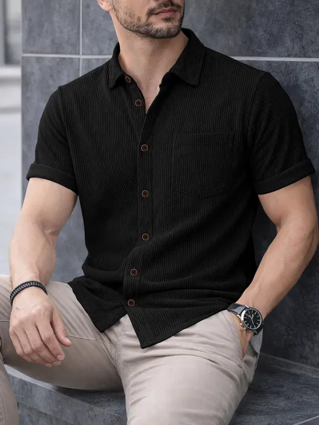Solid Shirt for Men (Black, S)