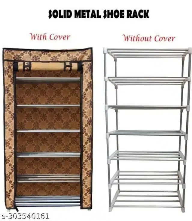 6 Shelves Metal Collapsible Shoe Rack, Beige