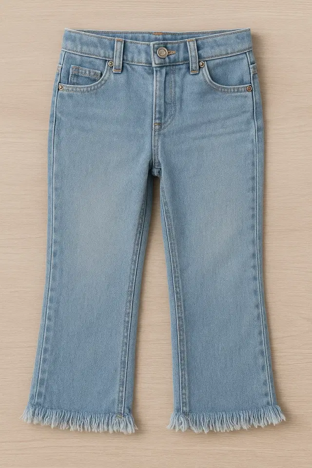 Wide Bottom fit  Jeans for Girls, Blue (6-8 Years)