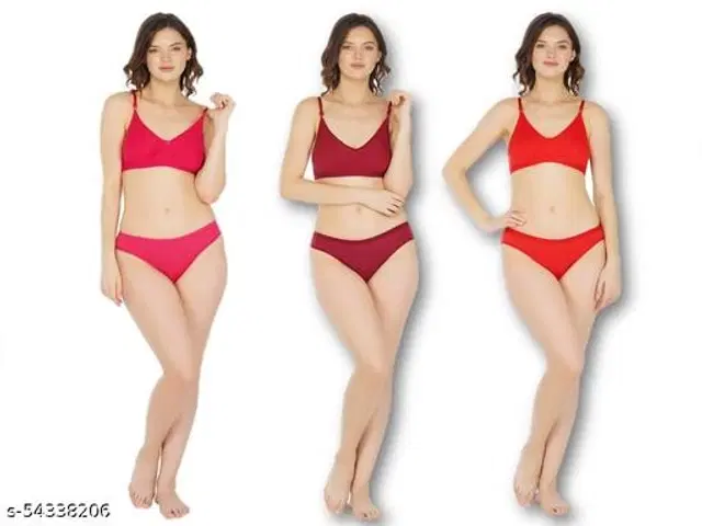 Cotton Blend Solid Lingerie Set for Women, Pack of 3 (Multicolor, 30A)