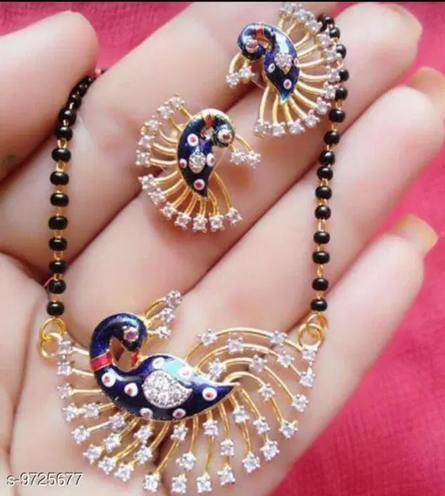 Alloy Mangalsutra with Earrings for Women, Set of 1 (Multicolor)