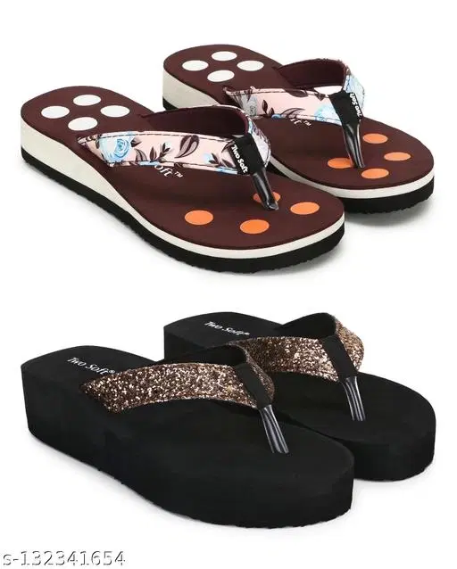 Twosoft EVA Flip-flops for Women (Multicolor, 4) Pack of 2